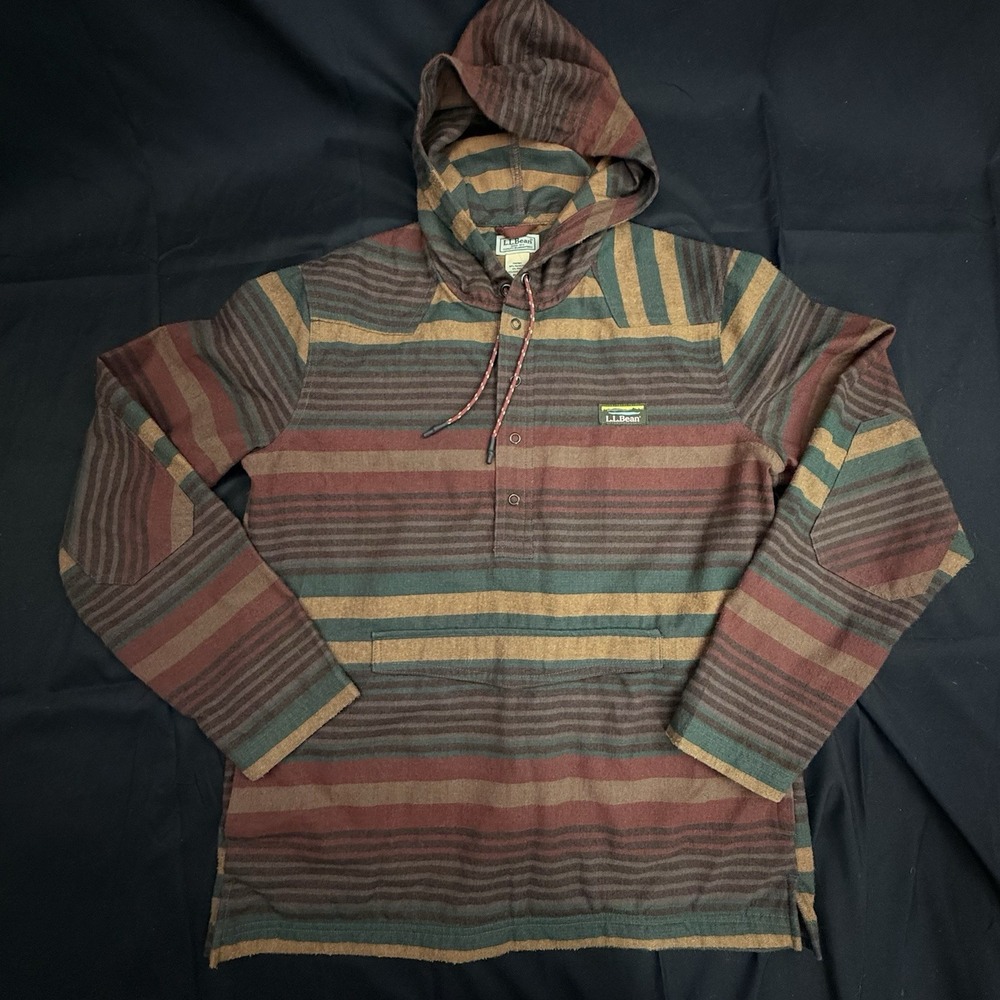 L.L.Bean Katahdin Performance Flannel Anorak Mens Medium Striped Pullover